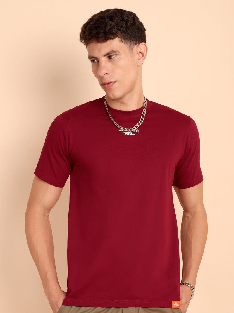 BURGUNDY MAROON, IMPORTED COTTON BIO WASHED-FEEL SOFT CREW NECK T SHIRT