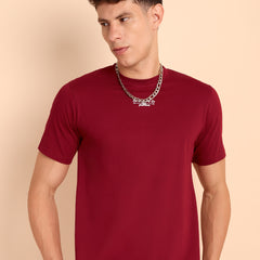 BURGUNDY MAROON, IMPORTED COTTON BIO WASHED-FEEL SOFT CREW NECK T SHIRT
