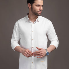 Milky White Plain Poly Satin Lycra Shirt with Copper Metal Button - Premium, Unbreakable button