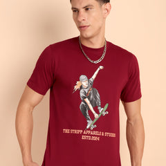BURGUNDY MAROON, IMPORTED COTTON BIO WASHED-FEEL SOFT CREW NECK T SHIRT