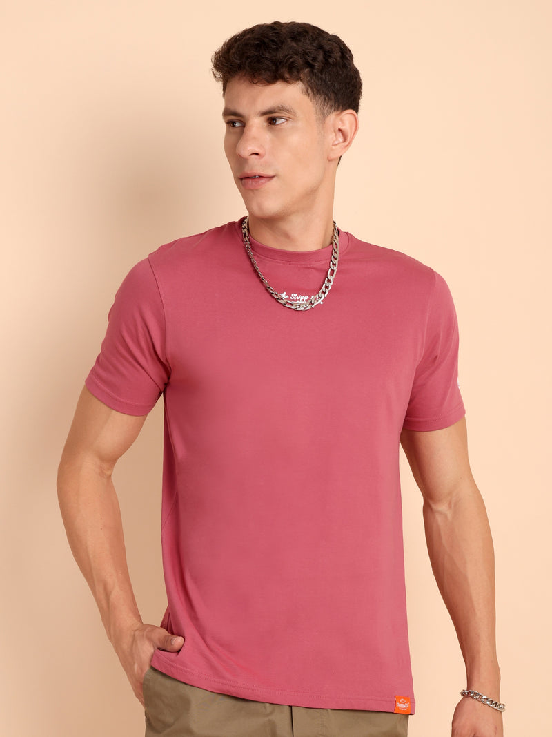 DARK RAMON PINK, IMPORTED COTTON BIO WASHED-FEEL SOFT CREW NECK T SHIRT