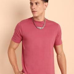 DARK RAMON PINK, IMPORTED COTTON BIO WASHED-FEEL SOFT CREW NECK T SHIRT