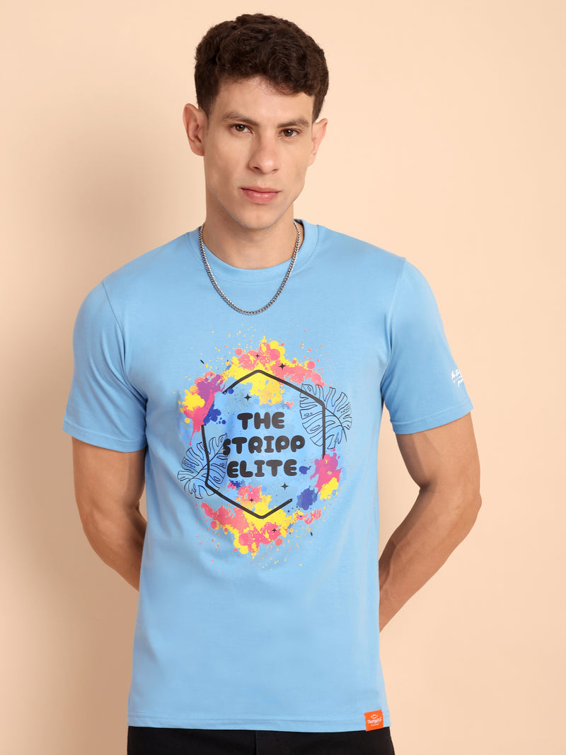 CLOUD BLUE, IMPORTED COTTON BIO WASHED-FEEL SOFT CREW NECK T SHIRT