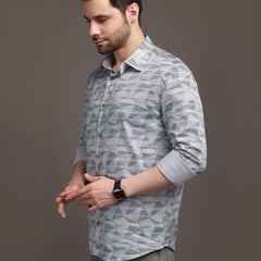 Grey Strippes Bulgari Satin Discharge Shirt with Copper Metal Button-Premium