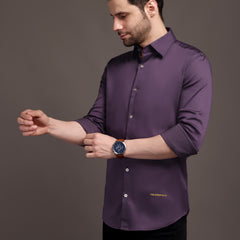 Violet/Lavendour Plain Poly Satin Lycra Shirt with Silver Metal Button - Premium, Unbreakable button