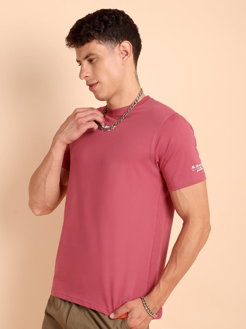 DARK RAMON PINK, IMPORTED COTTON BIO WASHED-FEEL SOFT CREW NECK T SHIRT