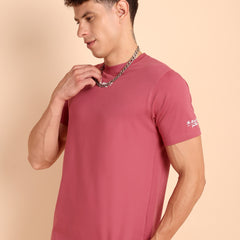 DARK RAMON PINK, IMPORTED COTTON BIO WASHED-FEEL SOFT CREW NECK T SHIRT