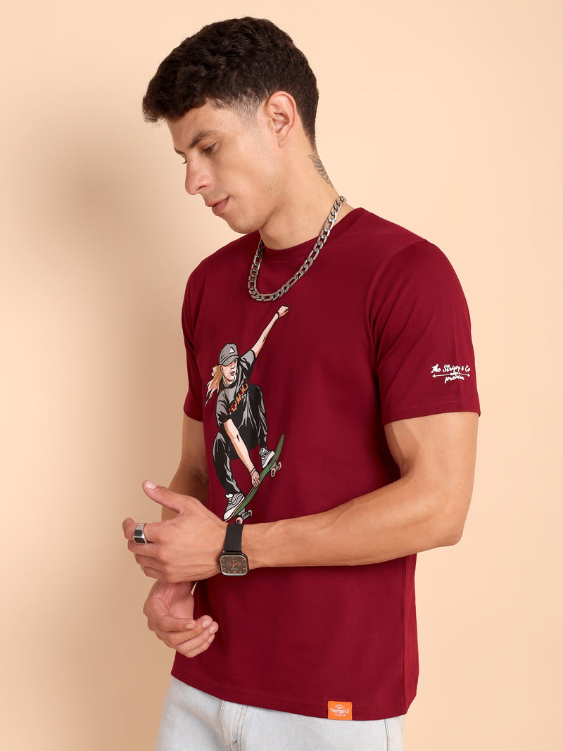 BURGUNDY MAROON, IMPORTED COTTON BIO WASHED-FEEL SOFT CREW NECK T SHIRT
