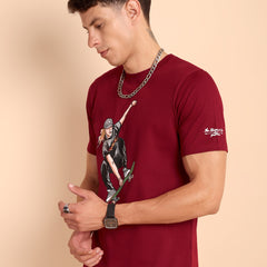 BURGUNDY MAROON, IMPORTED COTTON BIO WASHED-FEEL SOFT CREW NECK T SHIRT