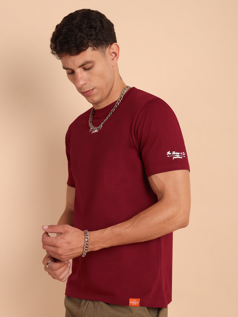 BURGUNDY MAROON, IMPORTED COTTON BIO WASHED-FEEL SOFT CREW NECK T SHIRT