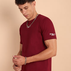 BURGUNDY MAROON, IMPORTED COTTON BIO WASHED-FEEL SOFT CREW NECK T SHIRT