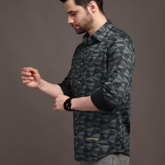 Sea Underground Green Bulgari Satin Discharge Shirt with Silver Metal ButtonPremium