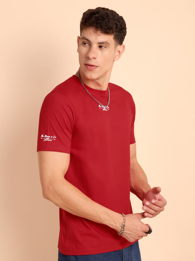 CRIMSON PURE RED, IMPORTED COTTON BIO WASHED-FEEL SOFT CREW NECK T SHIRT