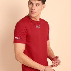 CRIMSON PURE RED, IMPORTED COTTON BIO WASHED-FEEL SOFT CREW NECK T SHIRT