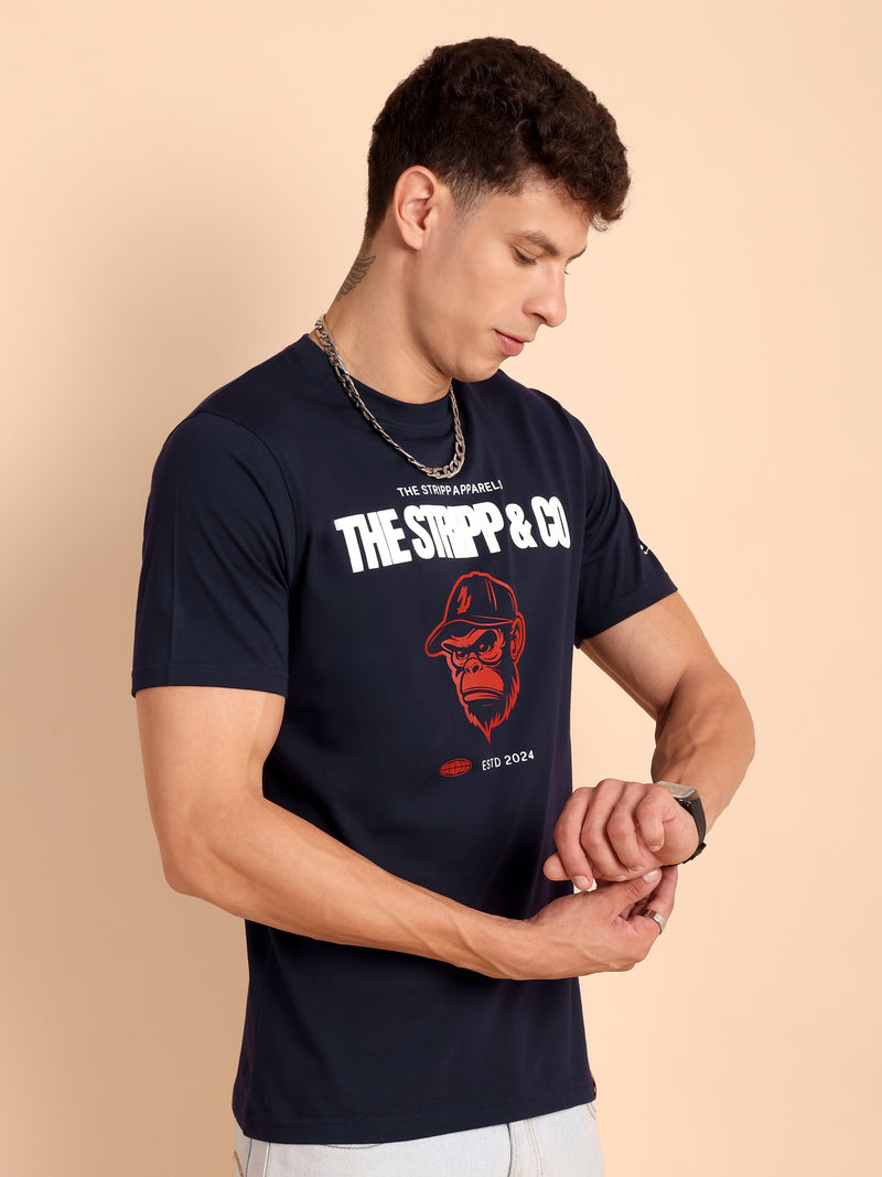 NAVY BLUE, IMPORTED COTTON BIO WASHED-FEEL SOFT CREW NECK T SHIRT
