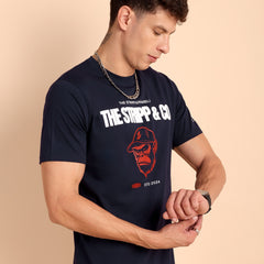 NAVY BLUE, IMPORTED COTTON BIO WASHED-FEEL SOFT CREW NECK T SHIRT