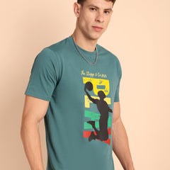 STEEL SEA GREEN, IMPORTED COTTON BIO WASHED-FEEL SOFT CREW NECK T SHIRT