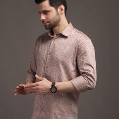 Peach Veromoda Printed Bulgari Satin Discharge Shirt with Copper Metal Button - Premium