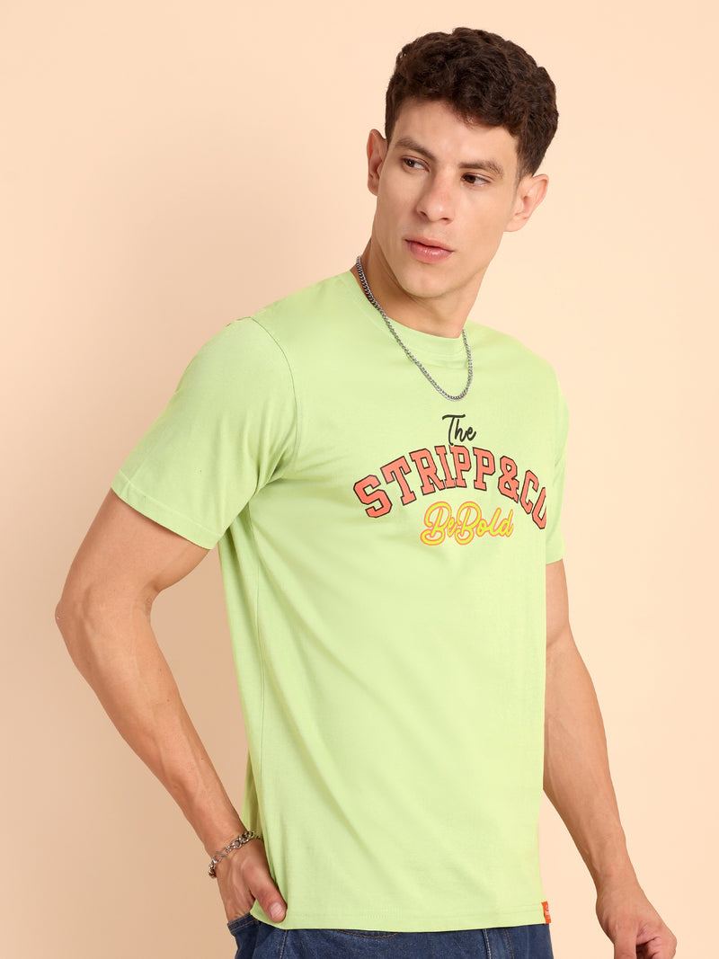 LIME PISTA, IMPORTED COTTON BIO WASHED-FEEL SOFT CREW NECK T SHIRT