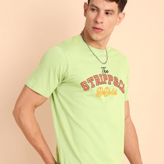 LIME PISTA, IMPORTED COTTON BIO WASHED-FEEL SOFT CREW NECK T SHIRT