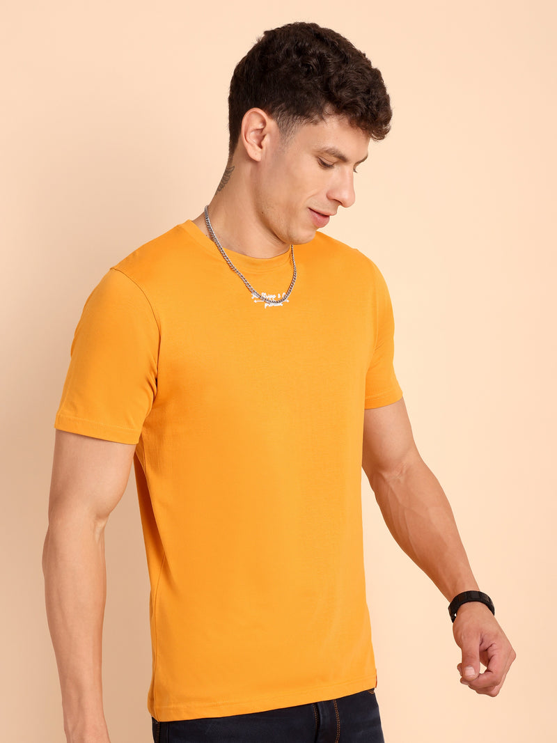 VALENCIA YELLOW ORANGE, IMPORTED COTTON BIO WASHED-FEEL SOFT CREW NECK T SHIRT