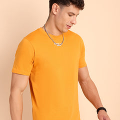 VALENCIA YELLOW ORANGE, IMPORTED COTTON BIO WASHED-FEEL SOFT CREW NECK T SHIRT