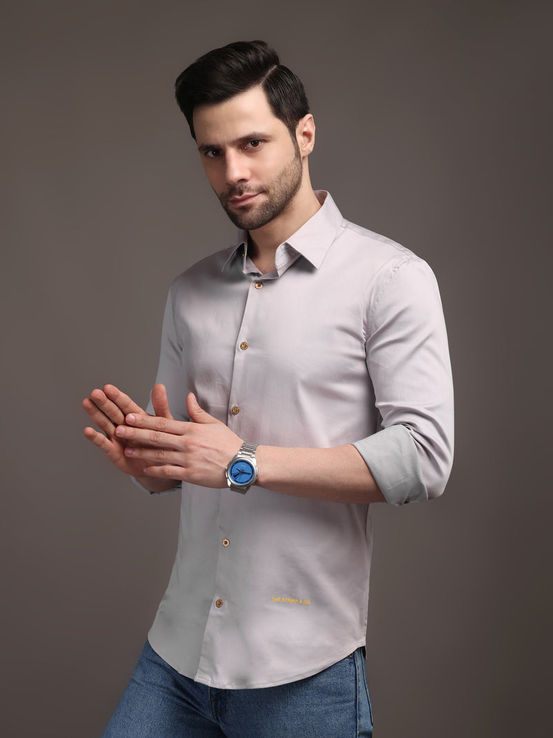 11. Poly Satin Lycra Shirt with Gold Metal Button - Premium, Unbreakable button