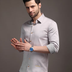 11. Poly Satin Lycra Shirt with Gold Metal Button - Premium, Unbreakable button