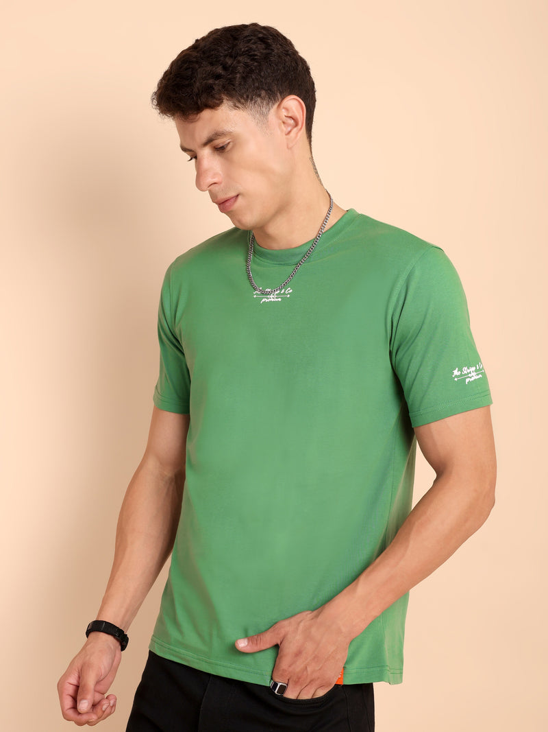 PISTA GREEN, IMPORTED COTTON BIO WASHED-FEEL SOFT CREW NECK T SHIRT