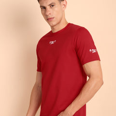 CRIMSON RED, IMPORTED COTTON BIO WASHED-FEEL SOFT CREW NECK T SHIRT
