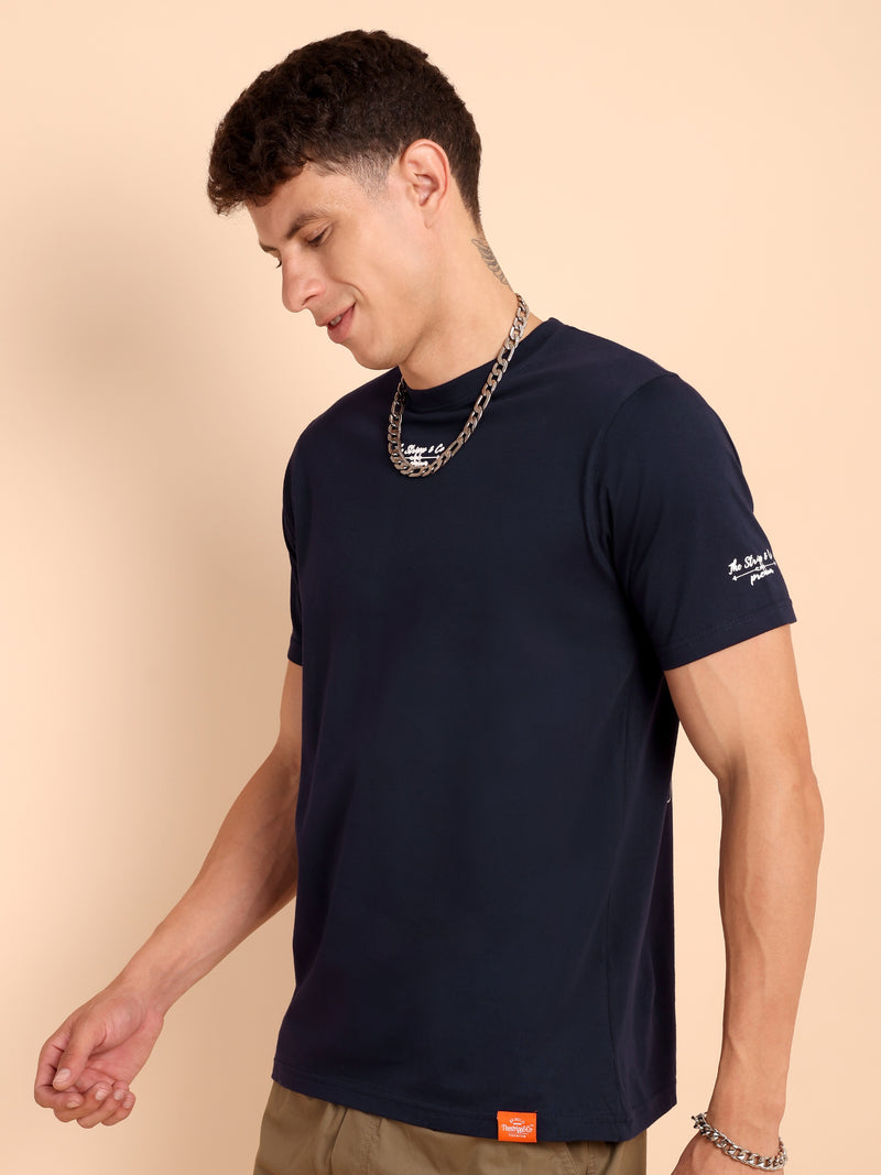 NAVY BLUE, IMPORTED COTTON BIO WASHED-FEEL SOFT CREW NECK T SHIRT