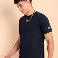NAVY BLUE, IMPORTED COTTON BIO WASHED-FEEL SOFT CREW NECK T SHIRT