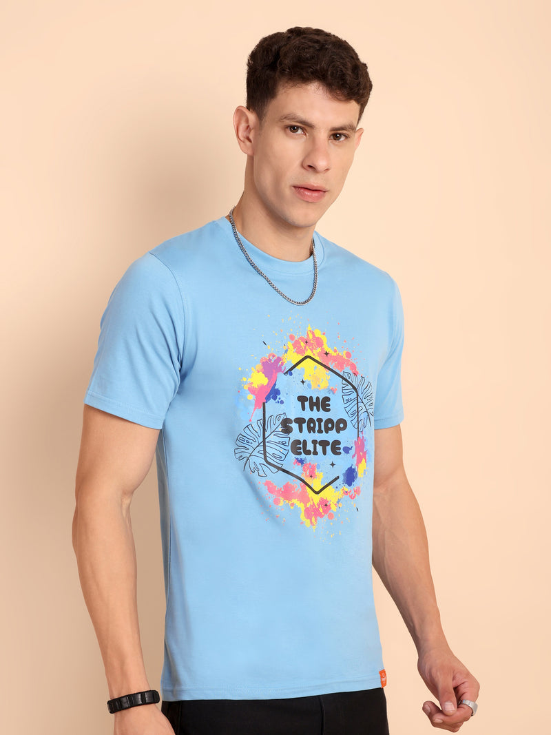 CLOUD BLUE, IMPORTED COTTON BIO WASHED-FEEL SOFT CREW NECK T SHIRT