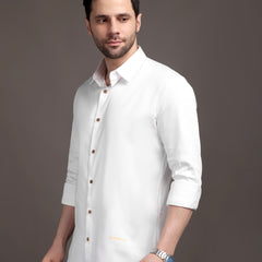 Milky White Plain Poly Satin Lycra Shirt with Copper Metal Button - Premium, Unbreakable button