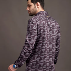 Burgundy Strippes Bulgari Satin Discharge Shirt with Metal Button - Premium