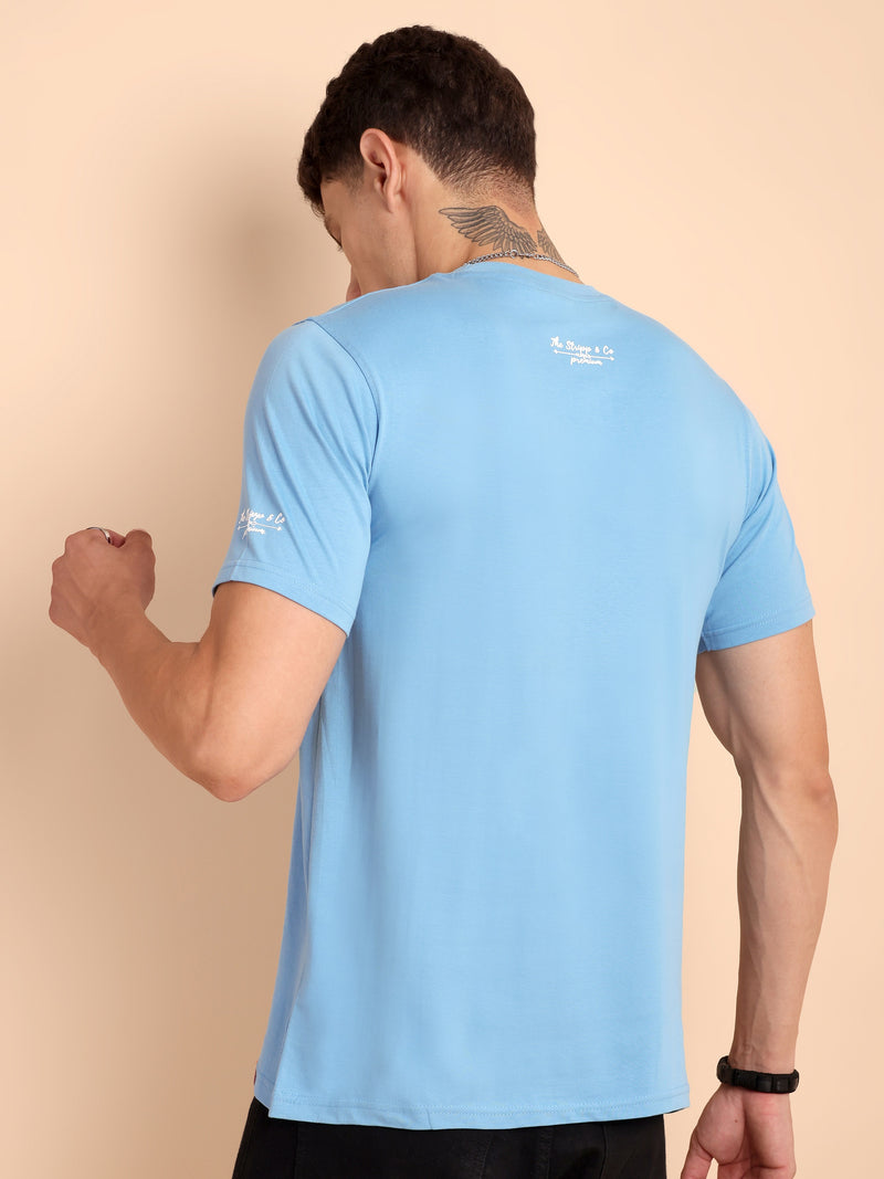 CLOUD BLUE, IMPORTED COTTON BIO WASHED-FEEL SOFT CREW NECK T SHIRT