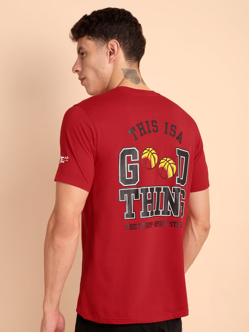 CRIMSON RED, IMPORTED COTTON BIO WASHED-FEEL SOFT CREW NECK T SHIRT