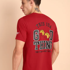 CRIMSON RED, IMPORTED COTTON BIO WASHED-FEEL SOFT CREW NECK T SHIRT