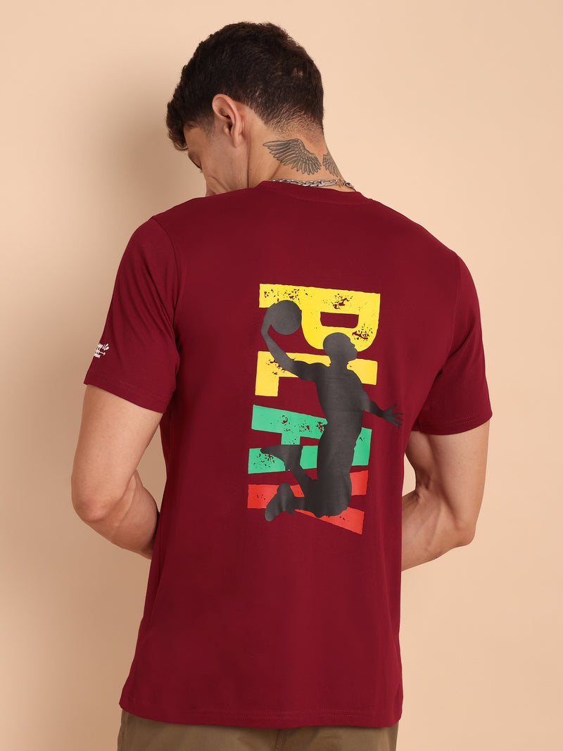 BURGUNDY MAROON, IMPORTED COTTON BIO WASHED-FEEL SOFT CREW NECK T SHIRT