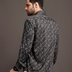 Metal Black Printed Bulgari Satin Discharge Shirt with Metal Button - Premium