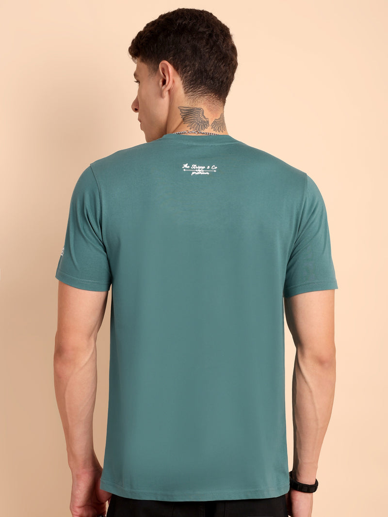 STEEL SEA GREEN, IMPORTED COTTON BIO WASHED-FEEL SOFT CREW NECK T SHIRT
