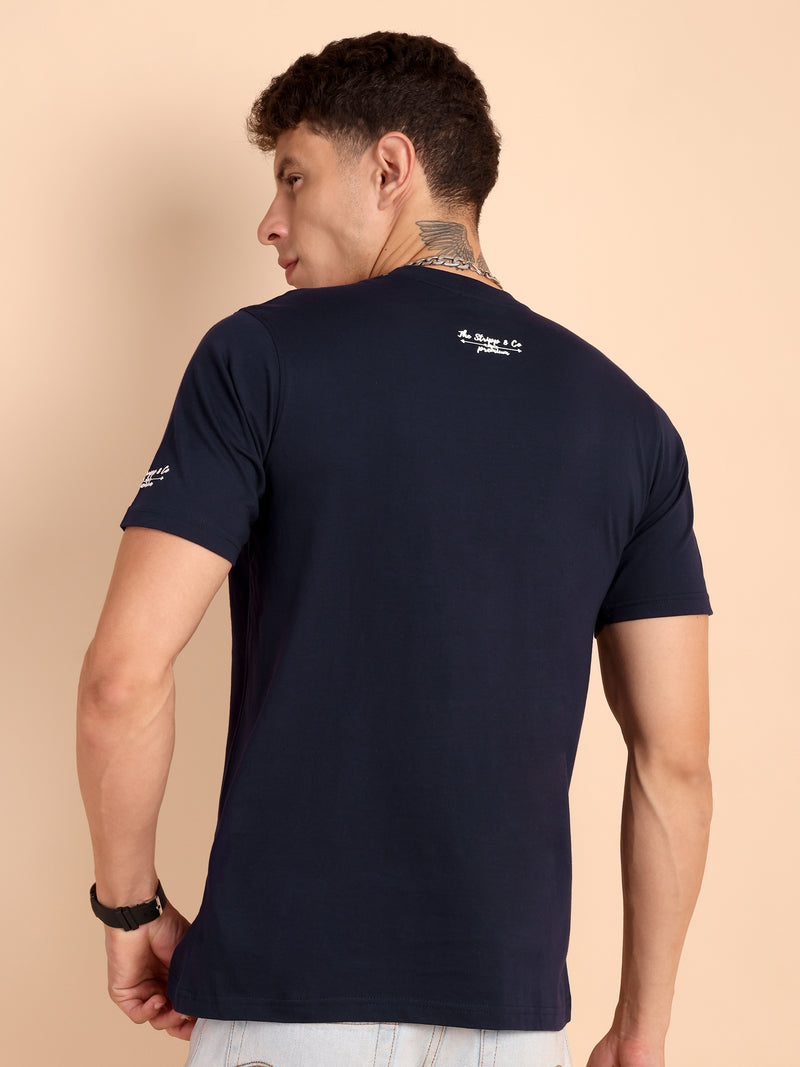 NAVY BLUE, IMPORTED COTTON BIO WASHED-FEEL SOFT CREW NECK T SHIRT