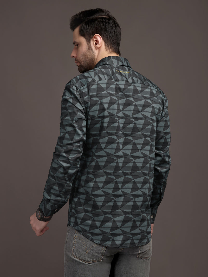Sea Underground Green Bulgari Satin Discharge Shirt with Silver Metal ButtonPremium