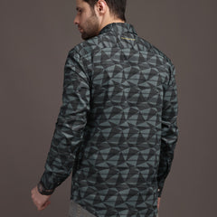 Sea Underground Green Bulgari Satin Discharge Shirt with Silver Metal ButtonPremium