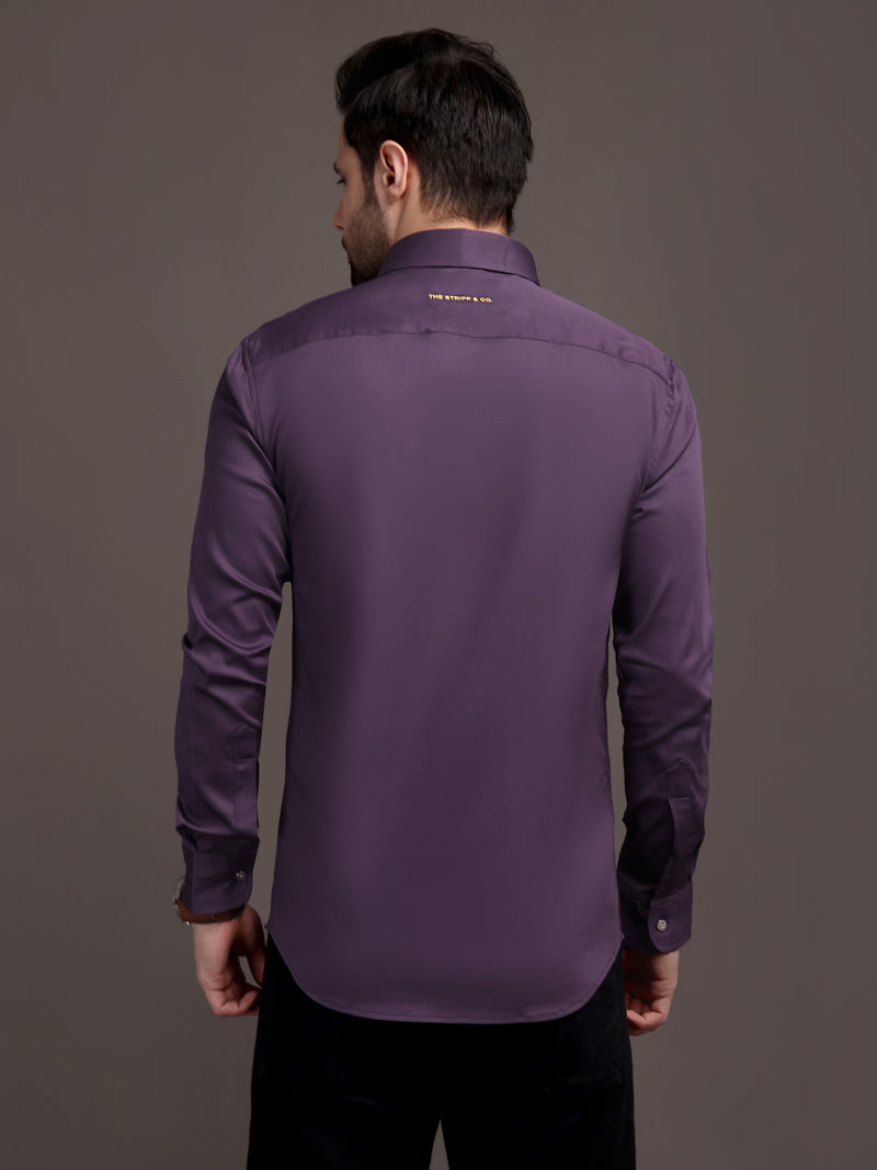 Violet/Lavendour Plain Poly Satin Lycra Shirt with Silver Metal Button - Premium, Unbreakable button