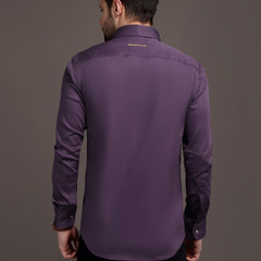 Violet/Lavendour Plain Poly Satin Lycra Shirt with Silver Metal Button - Premium, Unbreakable button