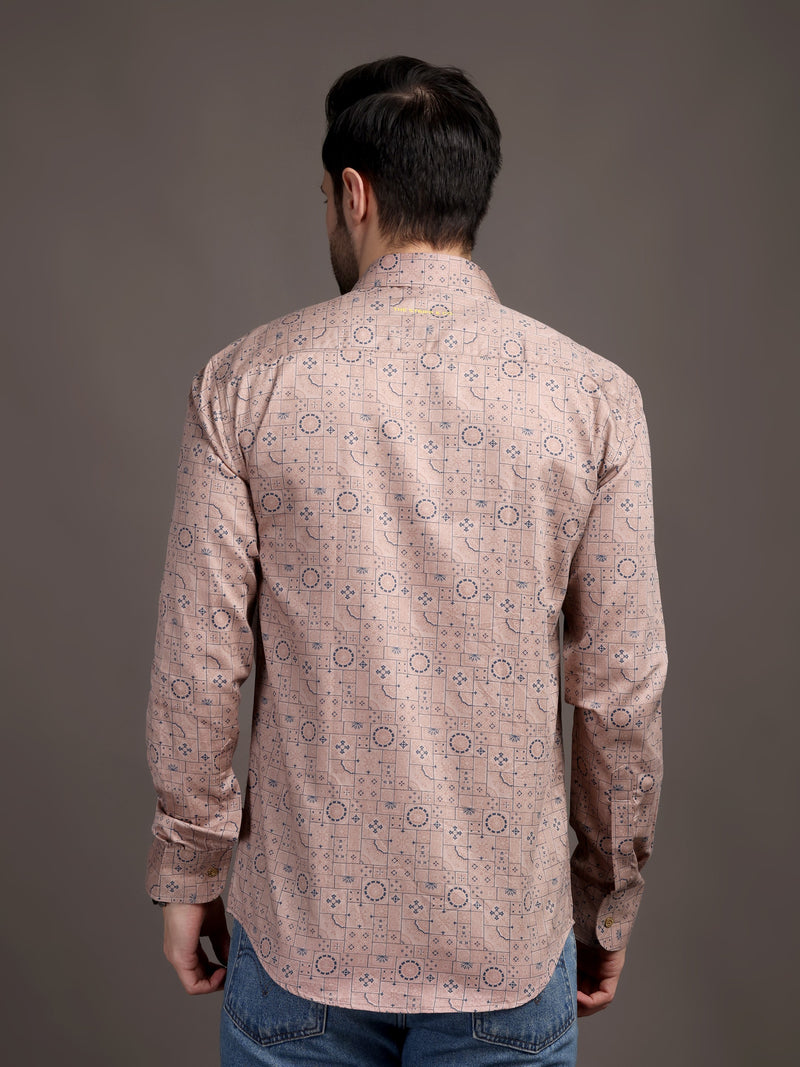 Peach Veromoda Printed Bulgari Satin Discharge Shirt with Copper Metal Button - Premium