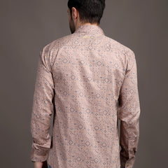 Peach Veromoda Printed Bulgari Satin Discharge Shirt with Copper Metal Button - Premium