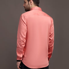 Veromoda Peach Plain Poly Satin Lycra Shirt with Gold Metal Button - Premium, Unbreakable button