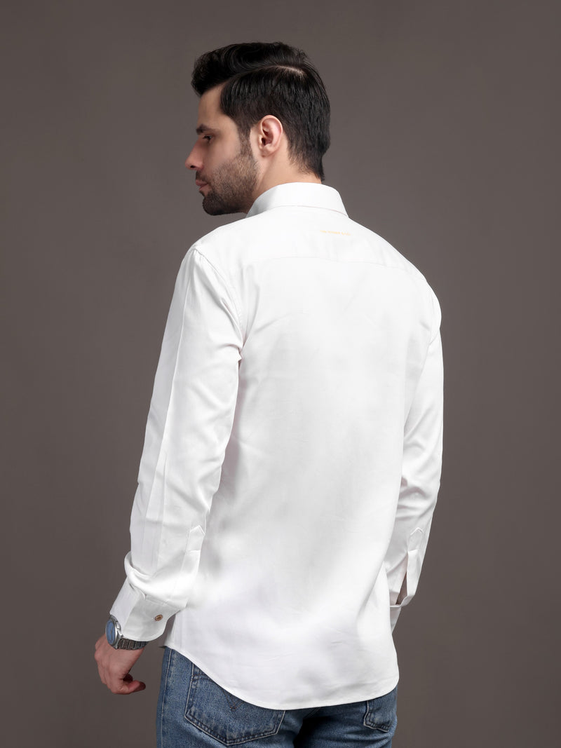 Milky White Plain Poly Satin Lycra Shirt with Copper Metal Button - Premium, Unbreakable button